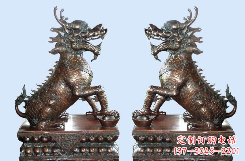 宁德铜雕踩元宝招财麒麟