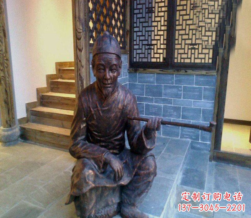 宁德铜雕店小二吸烟庭院人物雕塑