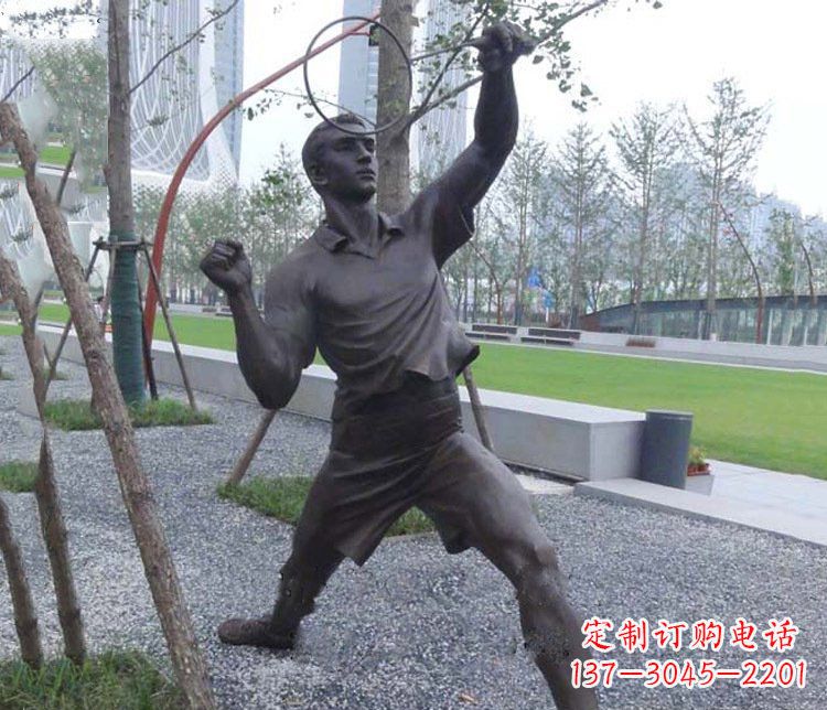 宁德铜雕户外公园打羽毛球运动人物摆件