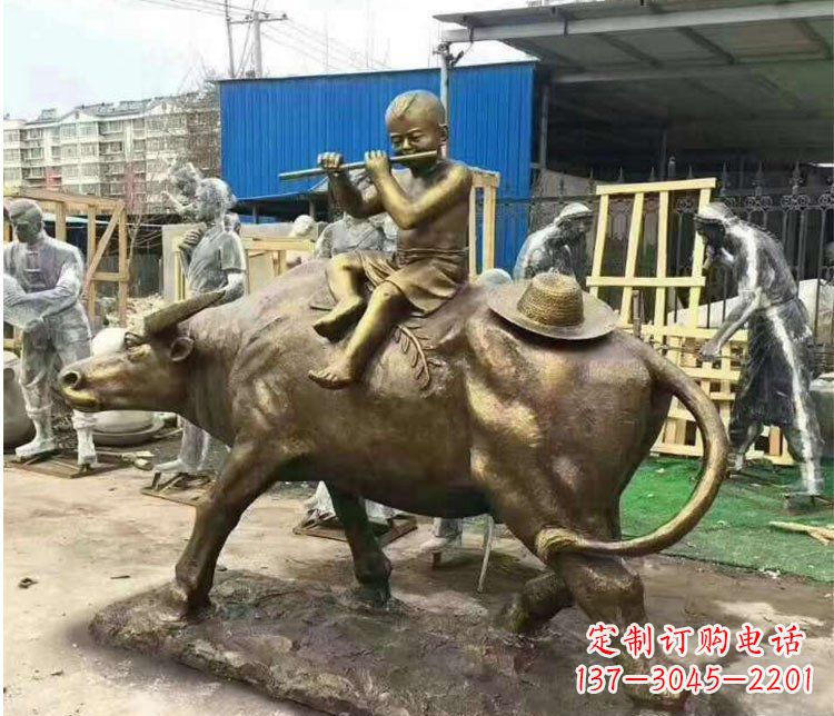 宁德铜雕户外牧童骑牛雕塑摆件