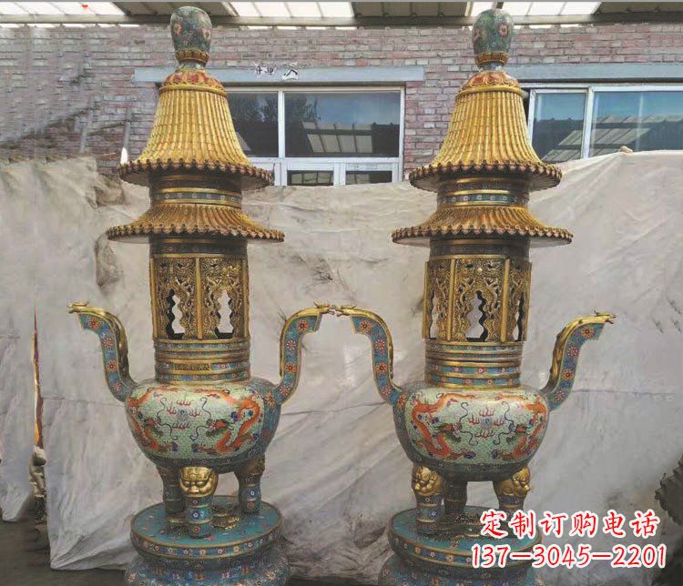 宁德铜雕景泰蓝香炉雕塑摆件