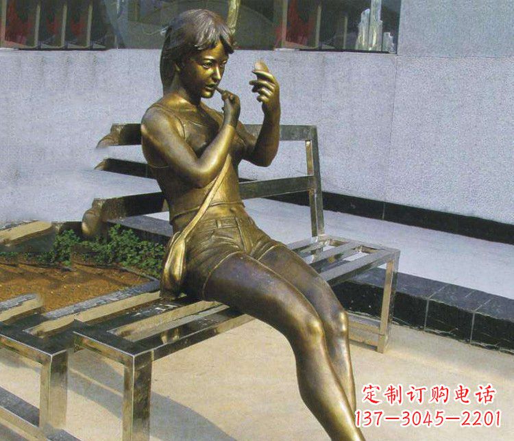 宁德铜雕商业街化妆女孩人物雕塑