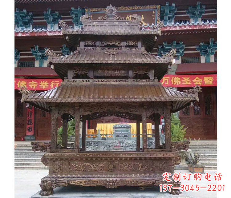 宁德铜雕寺庙佛光普照香炉雕塑摆件 (2)