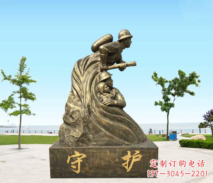 宁德铜雕消防员守护雕塑