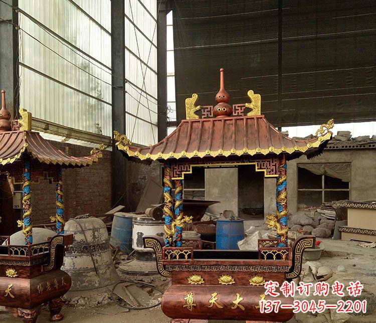 宁德铜雕小型寺庙香炉摆件