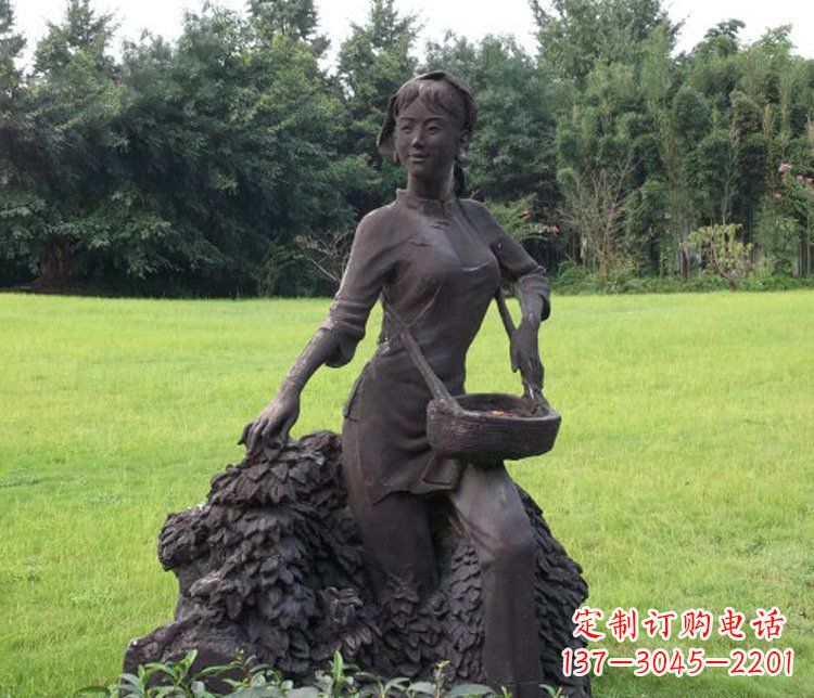 宁德铜雕园林采茶女孩人物雕塑