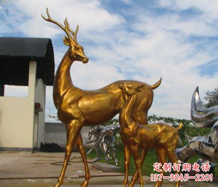 宁德铜雕园林动物母子鹿雕塑