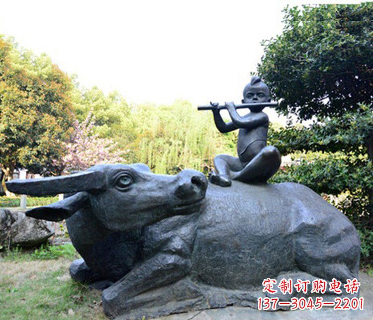 宁德铜雕园林牧童骑牛景观摆件