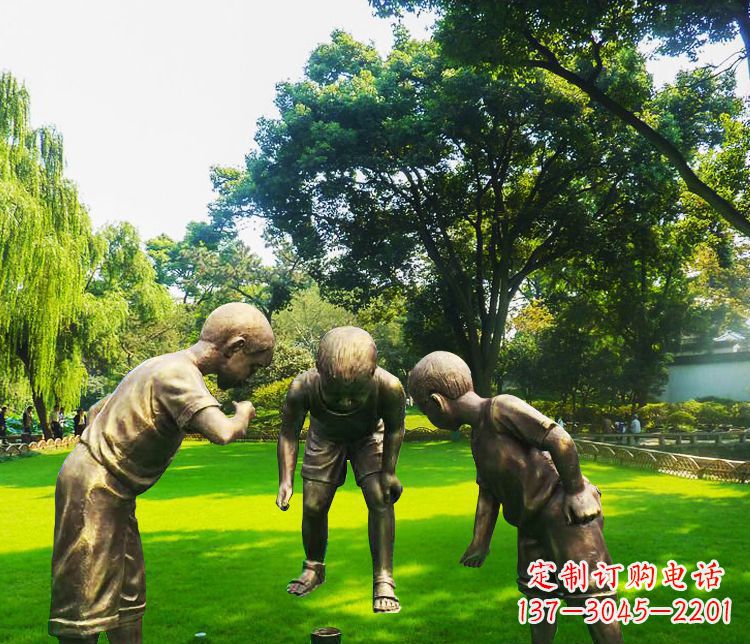 宁德铜雕园林玩陀螺儿童雕塑
