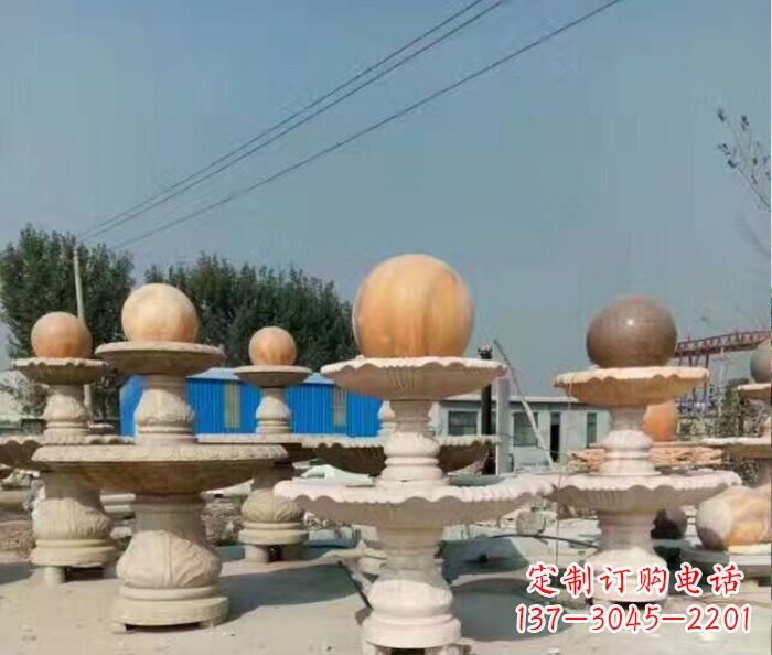 宁德晚霞红多层风水球喷泉石雕