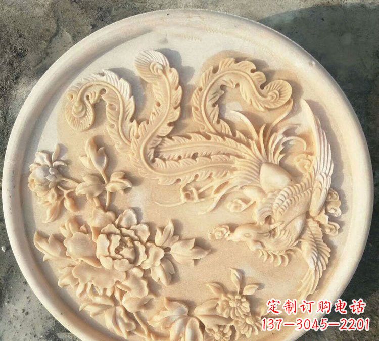 宁德晚霞红凤凰牡丹石浮雕