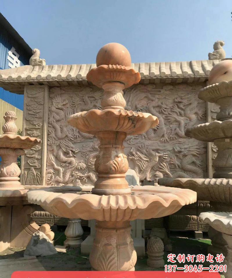 宁德晚霞红风水球石雕喷泉