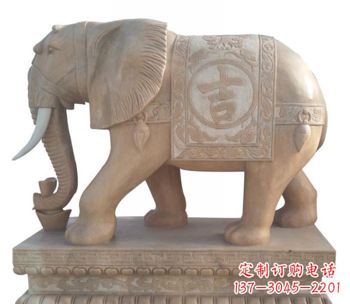 宁德晚霞红吉祥如意大象石雕 (4)