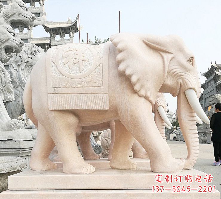宁德晚霞红吉祥如意大象石雕
