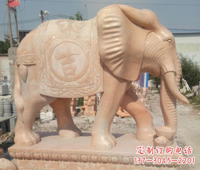 宁德晚霞红吉祥如意门口大象石雕 (2)