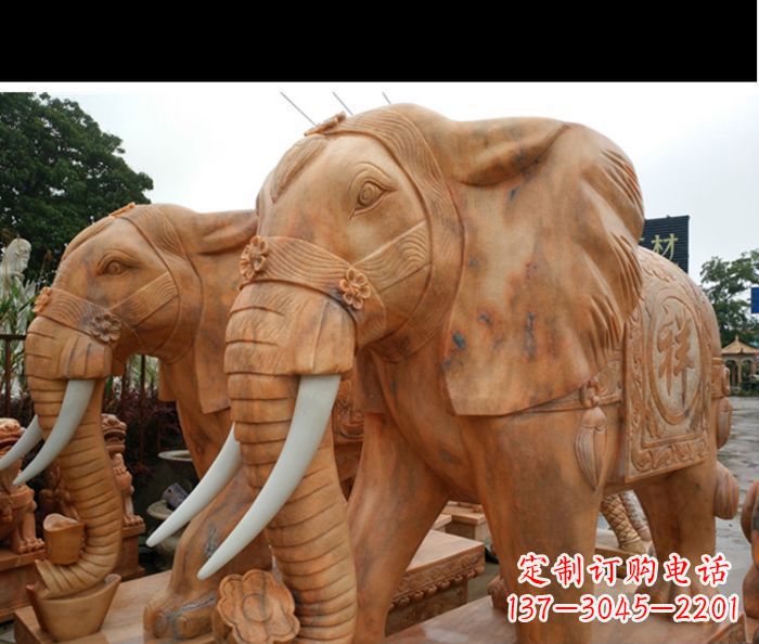 宁德晚霞红吉祥如意门口镇宅招财大象石雕 (3)