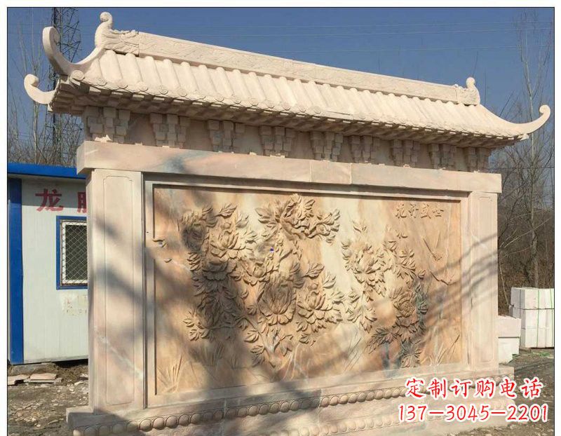 宁德晚霞红牡丹花浮雕影壁