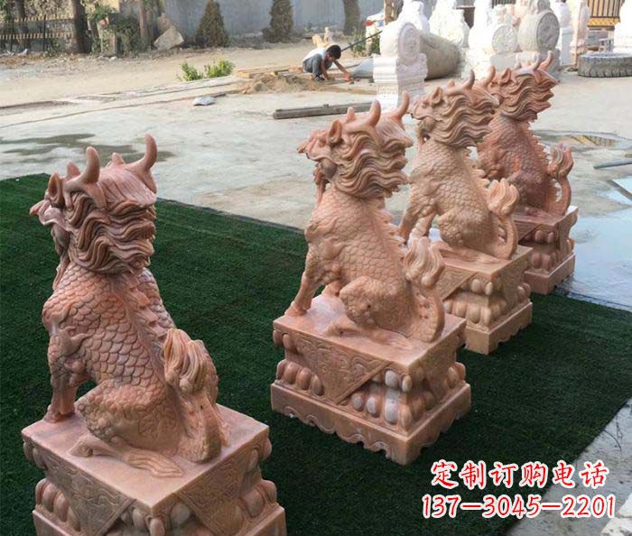 宁德晚霞红麒麟招财镇宅石雕