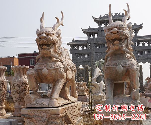 宁德晚霞红瑞兽麒麟石雕 (2)