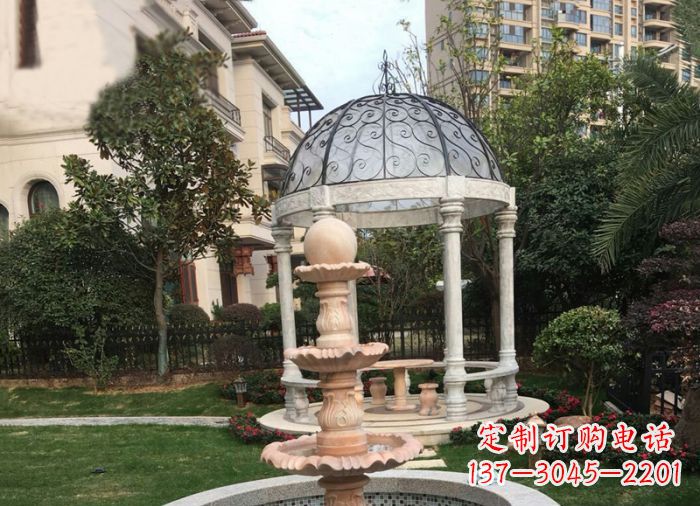 宁德晚霞红三层风水球喷泉小区石雕