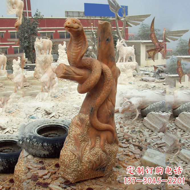 宁德晚霞红蛇石雕-12生肖动物雕塑