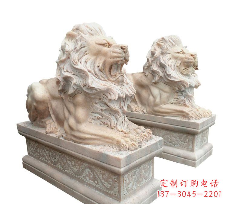 宁德晚霞红石材欧式狮子