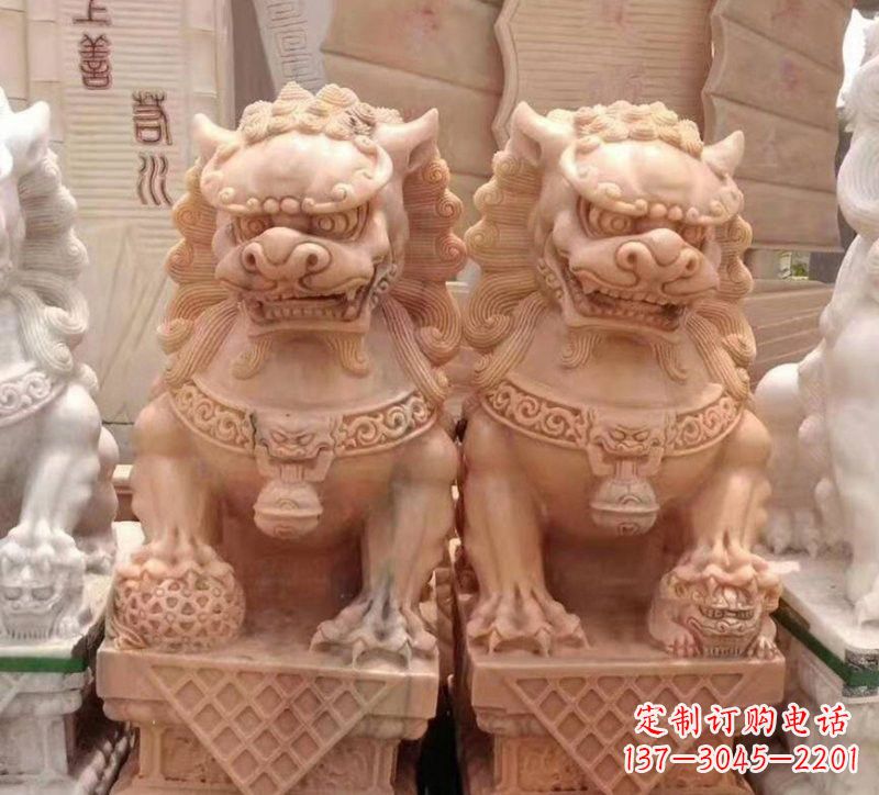 宁德晚霞红石雕狮子