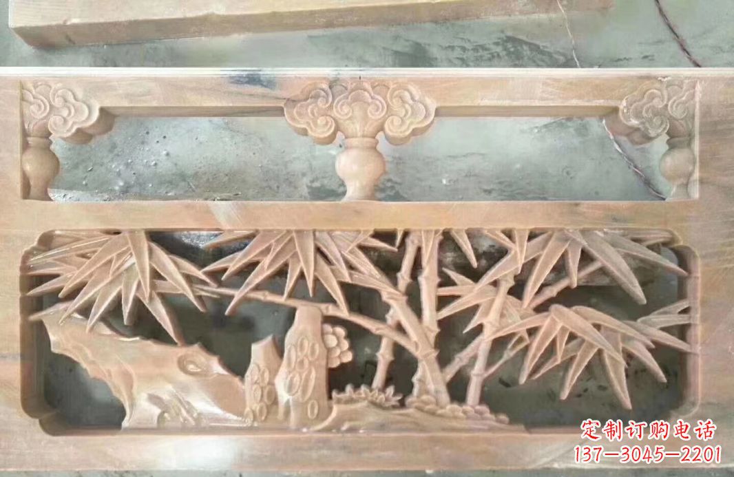 宁德晚霞红石浮雕栏板户外摆件园林景观雕塑