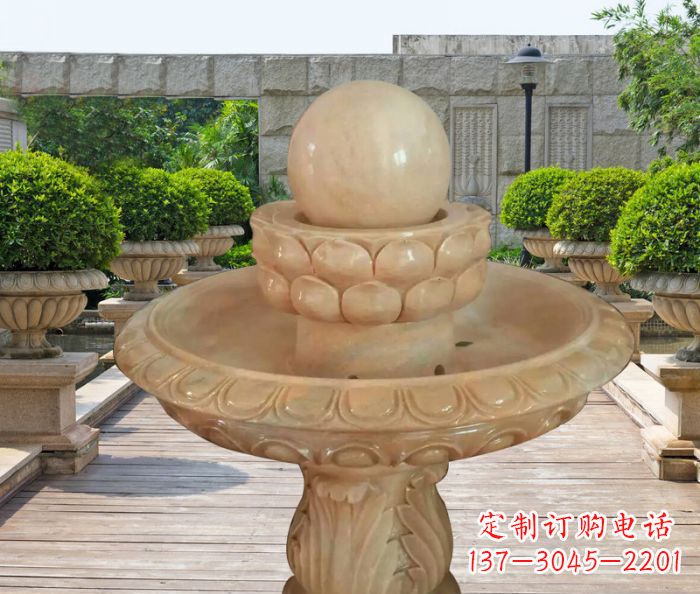 宁德晚霞红双层风水球公园喷泉石雕 (2)