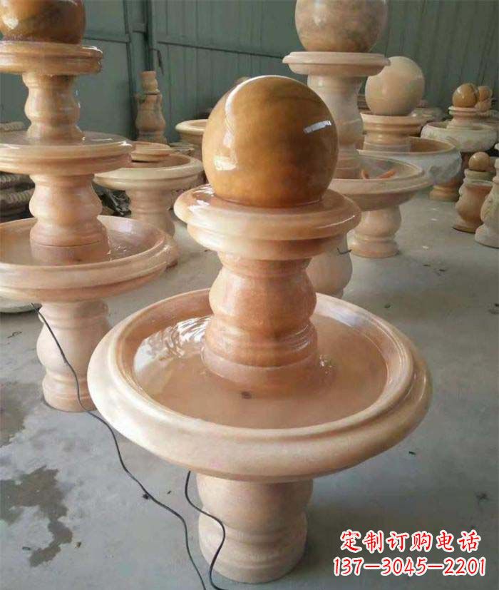 宁德晚霞红双层风水球别墅喷泉石雕