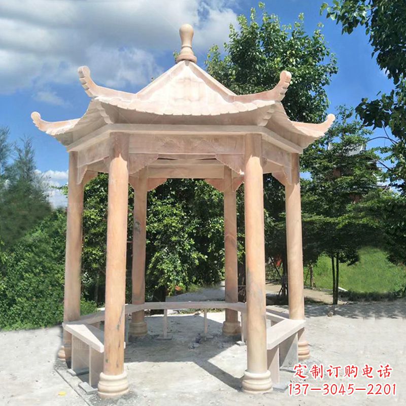 宁德晚霞红庭院石凉亭