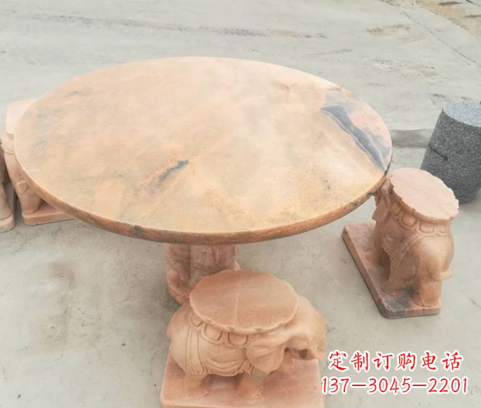 宁德晚霞红小象桌凳别墅石雕 (4)