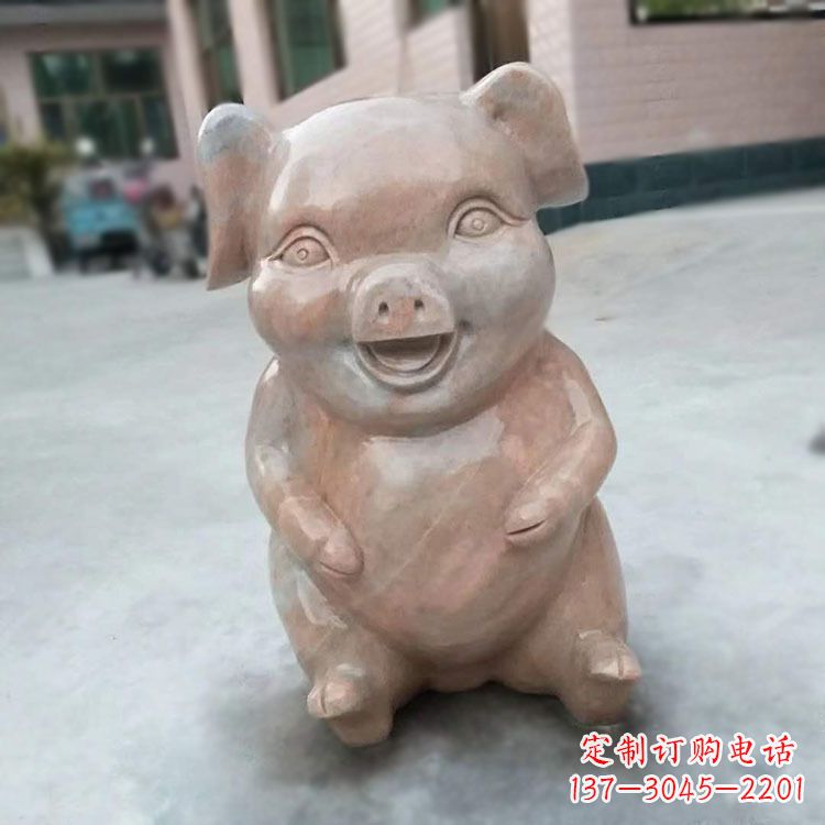 宁德喜庆的石雕猪-晚霞红大理石生肖动物雕塑
