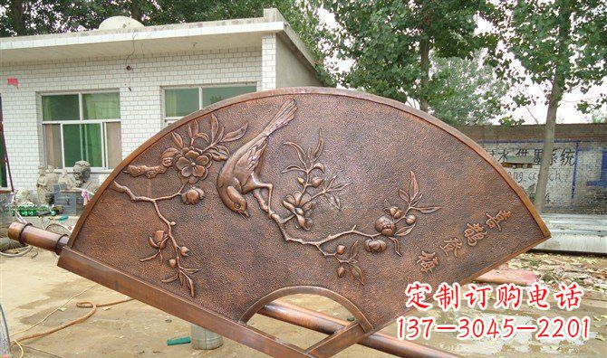 宁德喜鹊登梅扇子景观铜浮雕