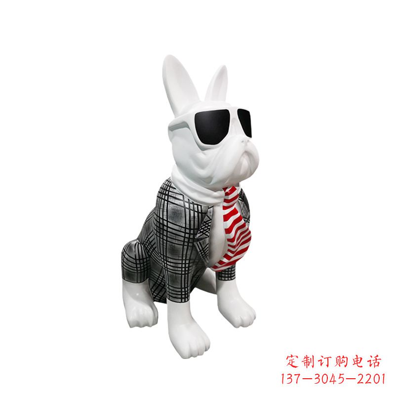 宁德系领带戴墨镜的狗雕塑,商场超市美陈斗牛犬摆件