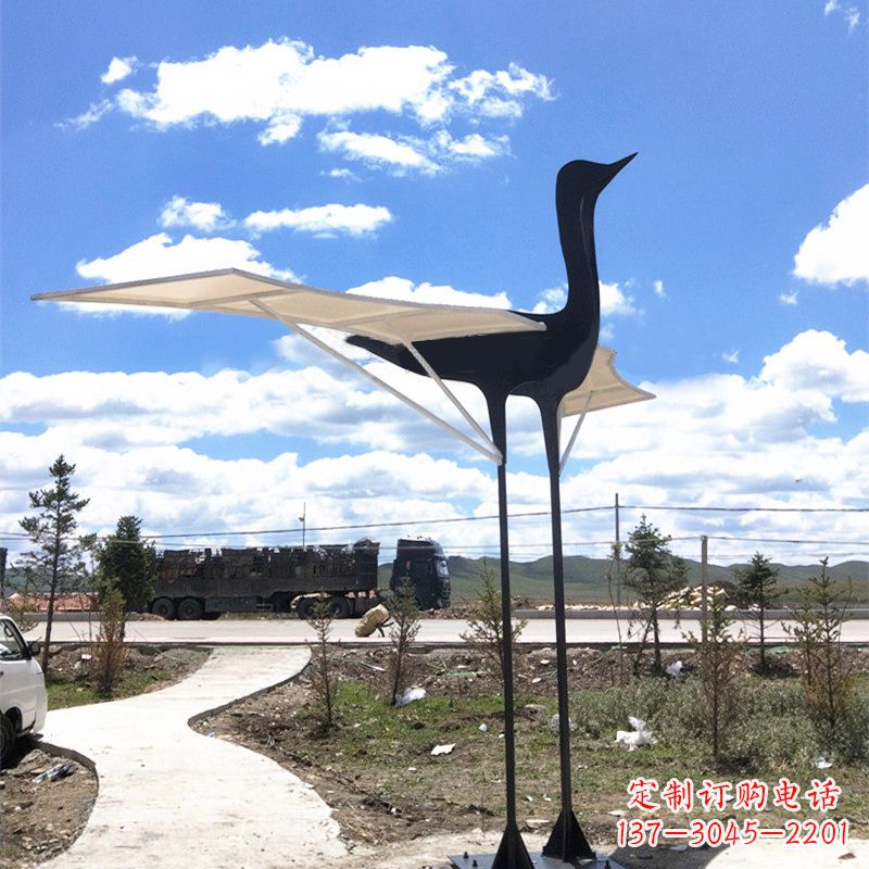宁德仙鹤不锈钢遮阳亭景观雕塑