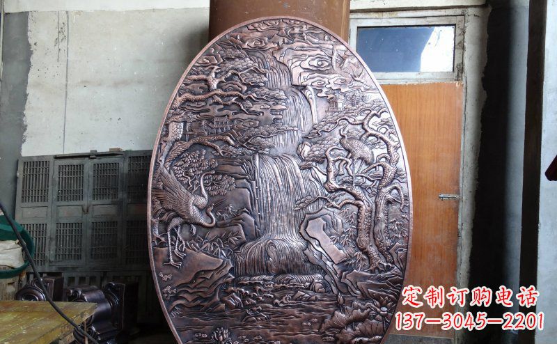 宁德仙鹤松林瀑布古代园林景观铜浮雕