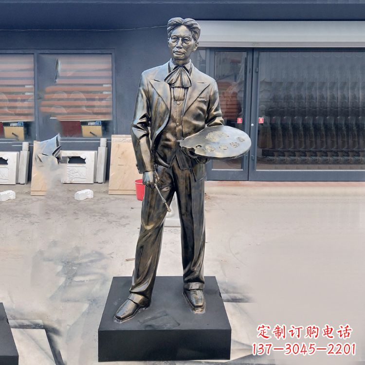 宁德现代画家徐悲鸿雕塑-玻璃钢仿铜名人雕像