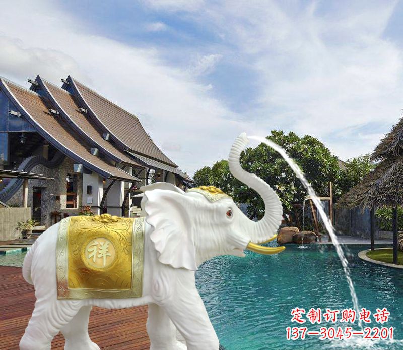 宁德祥瑞汉白玉喷泉喷水大象