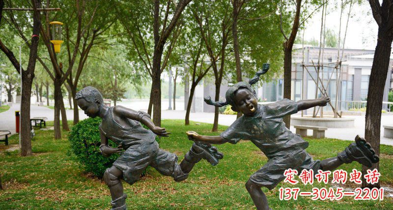 宁德小孩人物玩轮滑铜雕