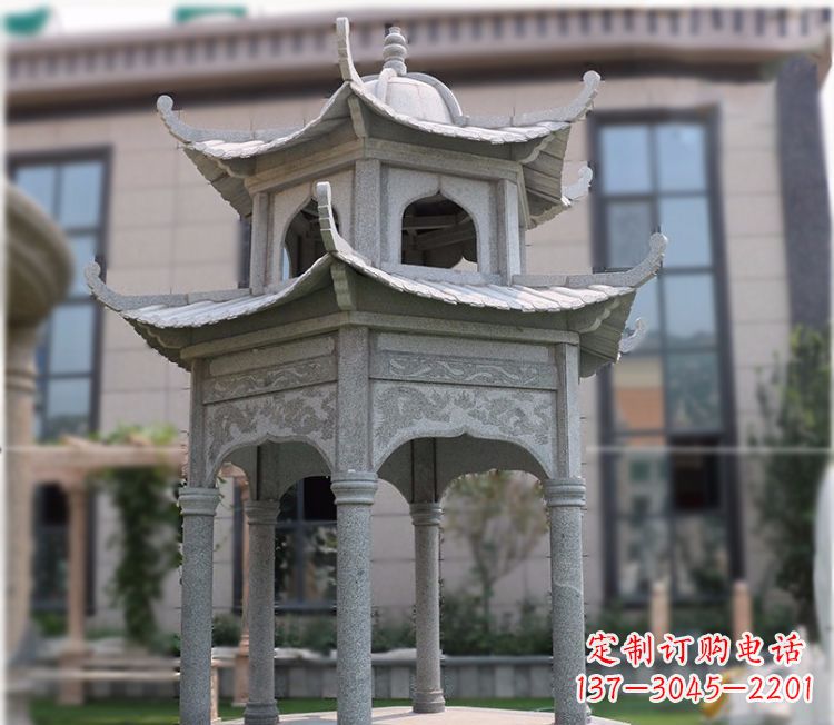 宁德小区大理石六角石雕双层凉亭