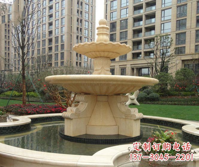 宁德小区景观晚霞红多层喷泉石雕 (3)