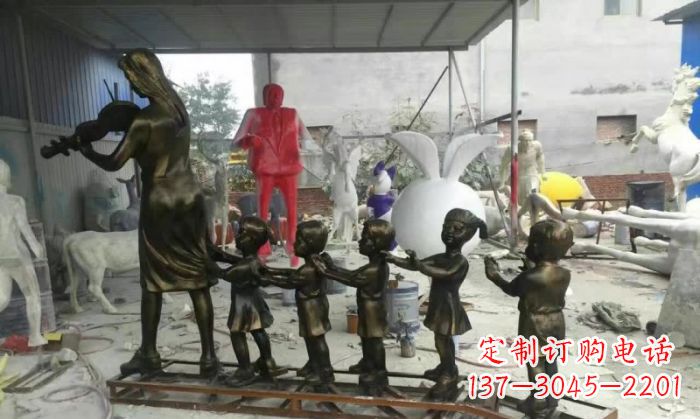 宁德校园老师和儿童铜雕