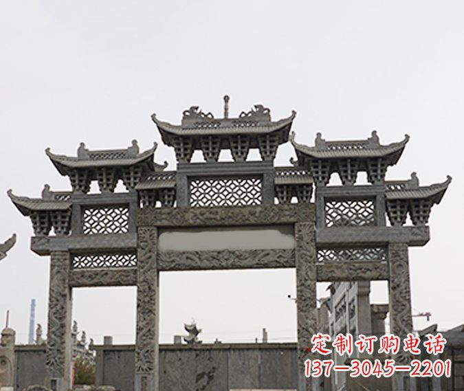 宁德园林仿古三门牌坊石雕 (4)