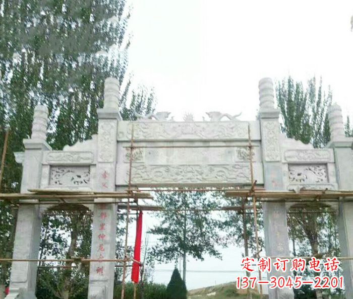 宁德园林仿古三门牌坊石雕 (3)
