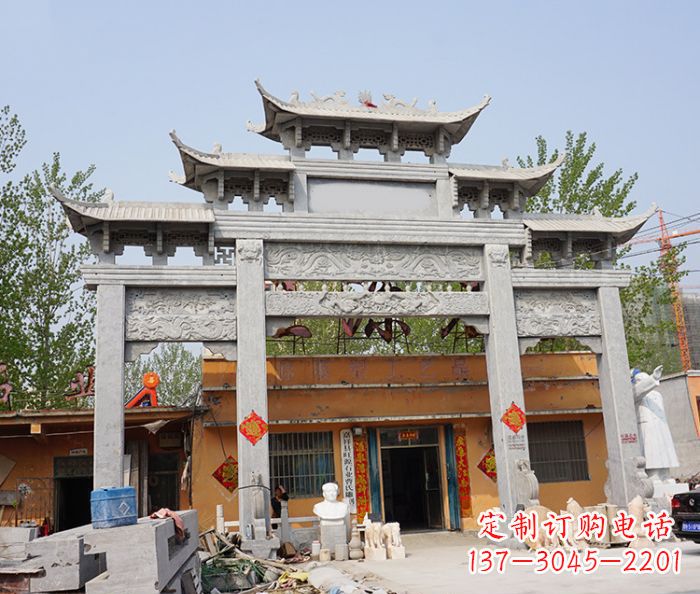 宁德园林仿古三门牌坊石雕 (5)