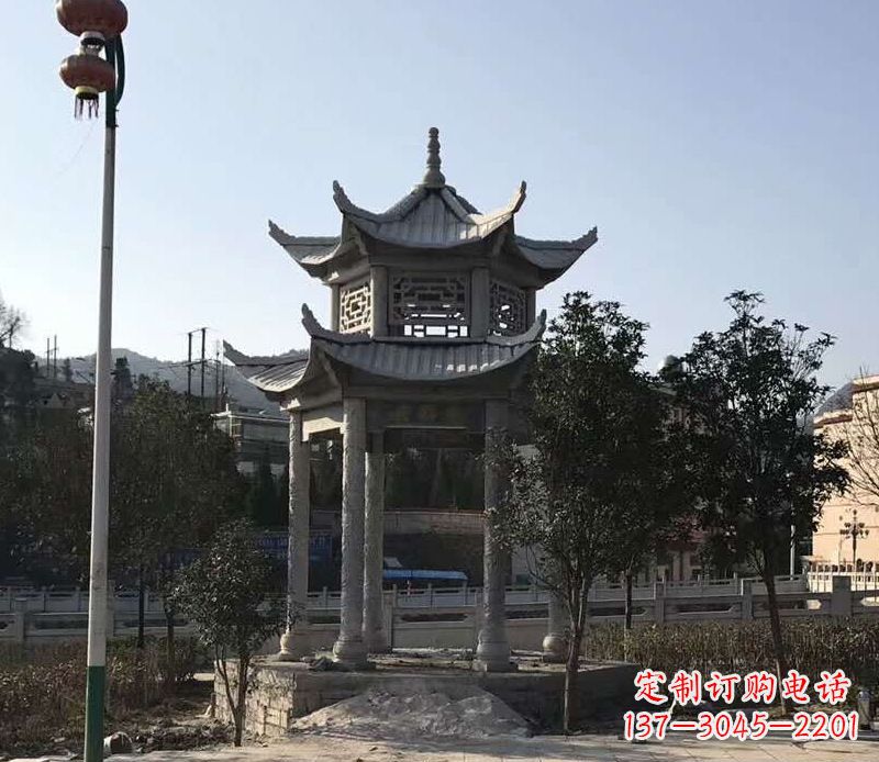宁德园林仿古双层石凉亭景观石雕 (4)