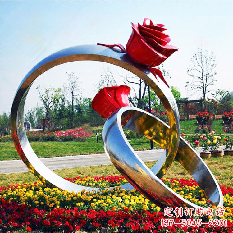 宁德园林花丛不锈钢玫瑰花戒指雕塑
