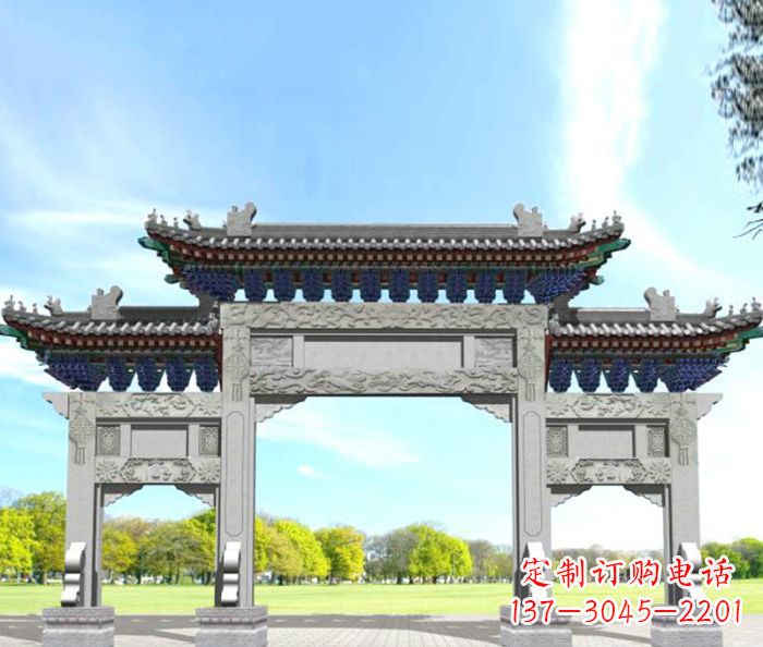 宁德园林景观仿古三门石牌坊