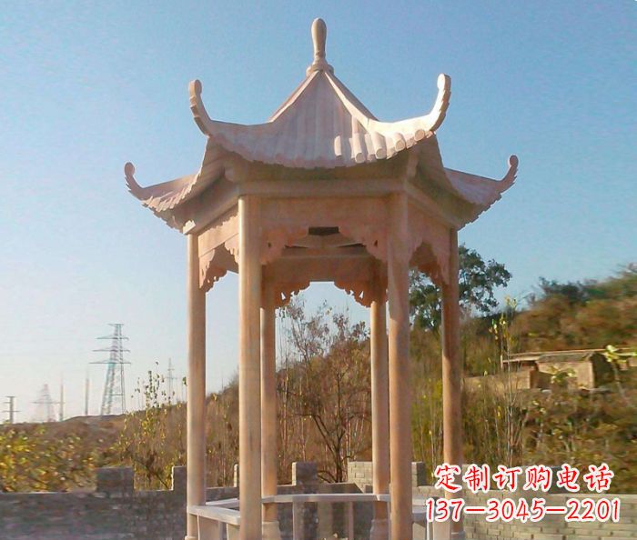宁德园林景观晚霞红单层石雕凉亭